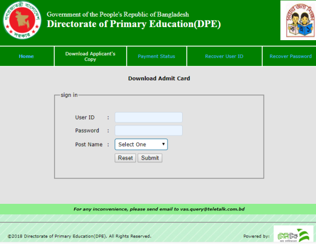 Primary Assistant Teacher Admit Card Download 2024