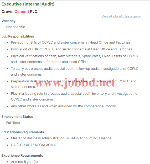 Crown Cement Job Circular 2022